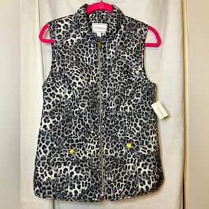 NWT Charter Club Gray White Snow Leopard Quilted Vest w/ 2 Side Pockets Size S